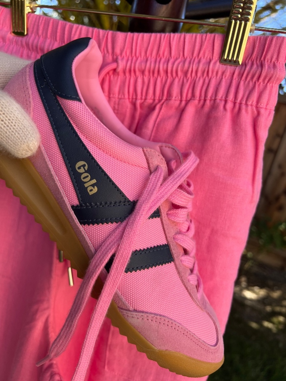 NWT Athleta barbie pink linen pants SZ L + Gola Tornado pink sneakers SZ 8 - Picture 4 of 17